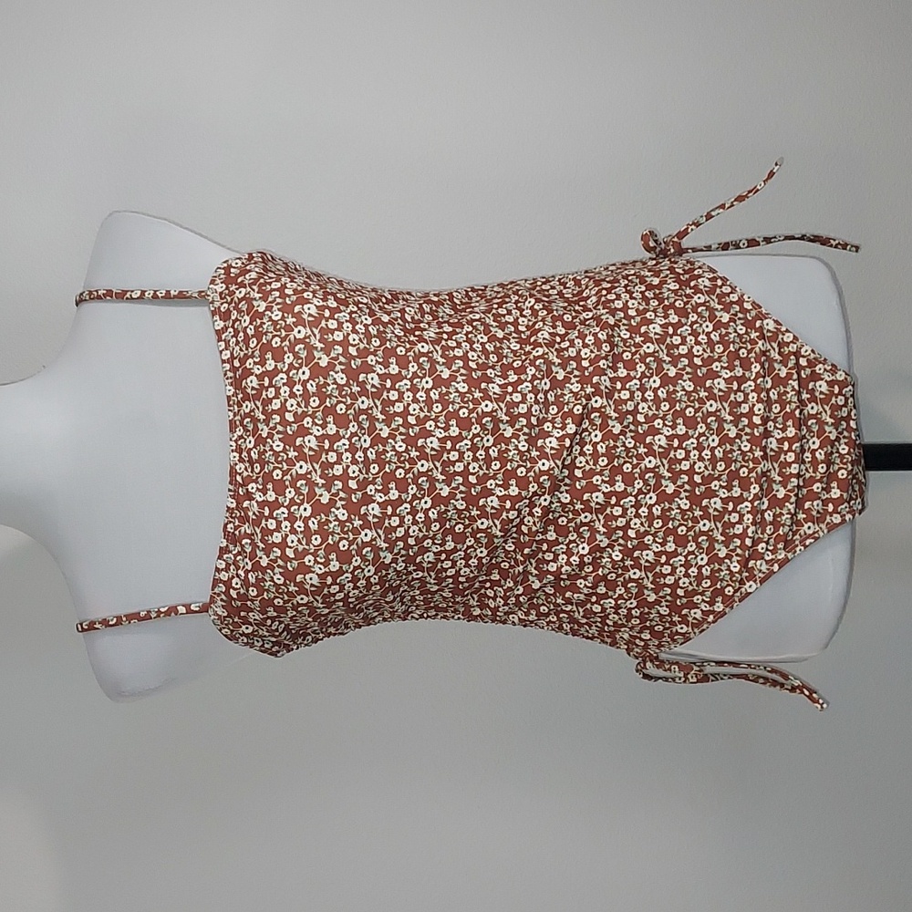 Unbranded Brown Floral One-Piece Swimsuit Size Large